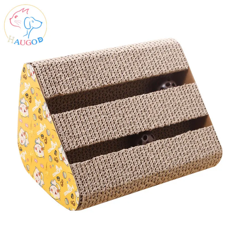 
Fun triangle cat scratching board with single side and double groove with ball cat Scratcher toy 