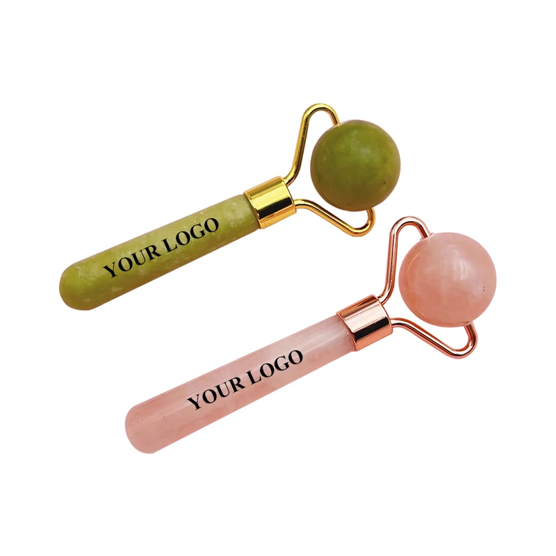 2024 Custom Logo Face Massage 100% Natural Pink 3d Jade Roller Mini Rose Quartz Jade Rollers For Girls