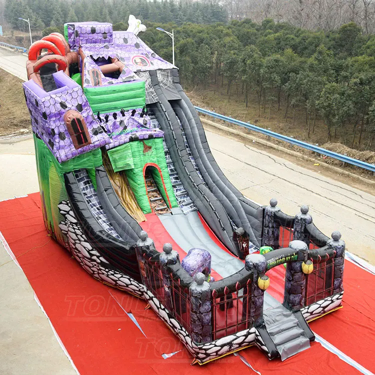 Halloween spook haunted house inflatable slide spooky mansion design inflatable large slide for sale