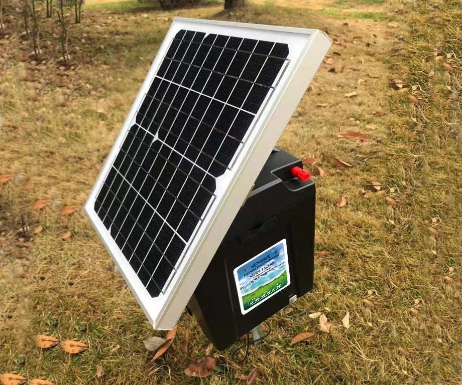 Solar and battery electric fence energiser box for farm livestock