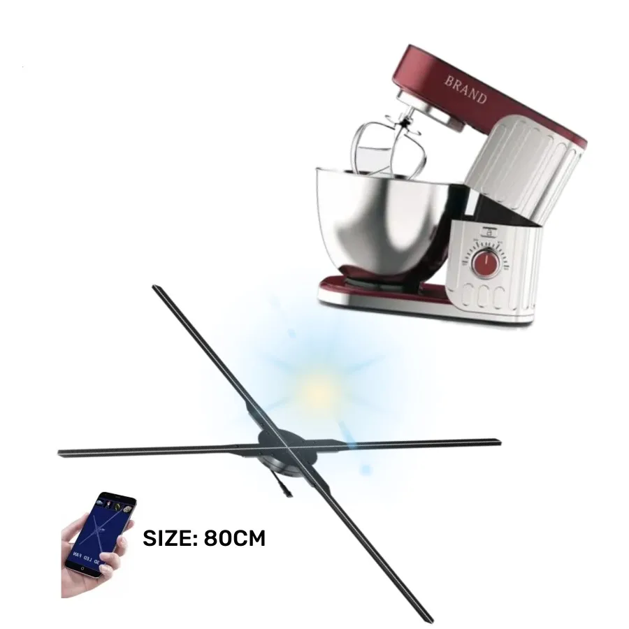 Best-sale 3d fan hologram 80cm 4 blades big 3d hologram advertising display led fan Mobile Wifi 3d hologram fan projector