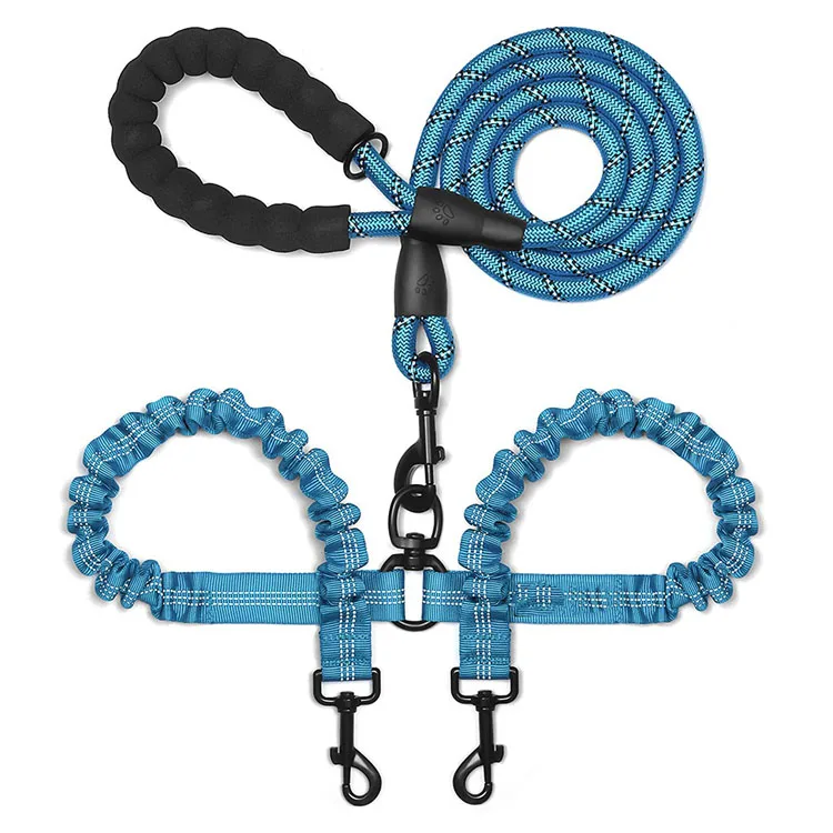 Pet Double Leash Dog Walking Bungee No Tangle Nylon Reflective Dual Dog Leash for Two Dogs