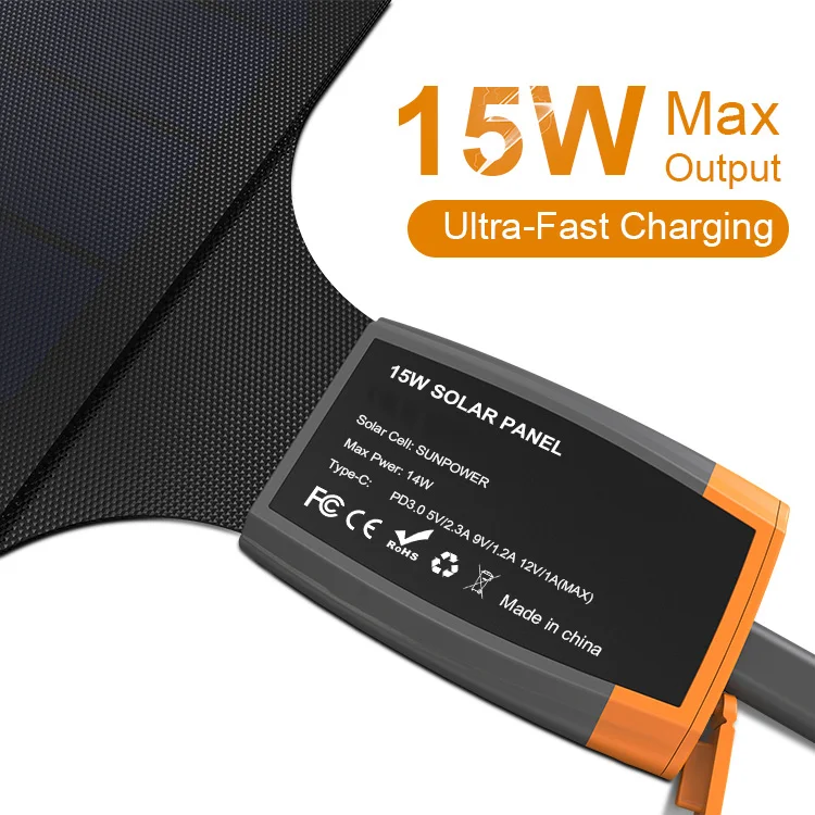 IP67 Waterproof 15-56W USB Type-C PD QC Fast Charging SunPower Cell Outdoor Portable Foldable Solar Panel Phone Tablet Powerbank