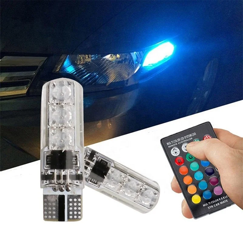 Universal  6SMD T10 194 168 W5W Car Dome Reading Light Automobiles Wedge Lamp RGB LED Bulb With Remote Controller 5050 rgb led