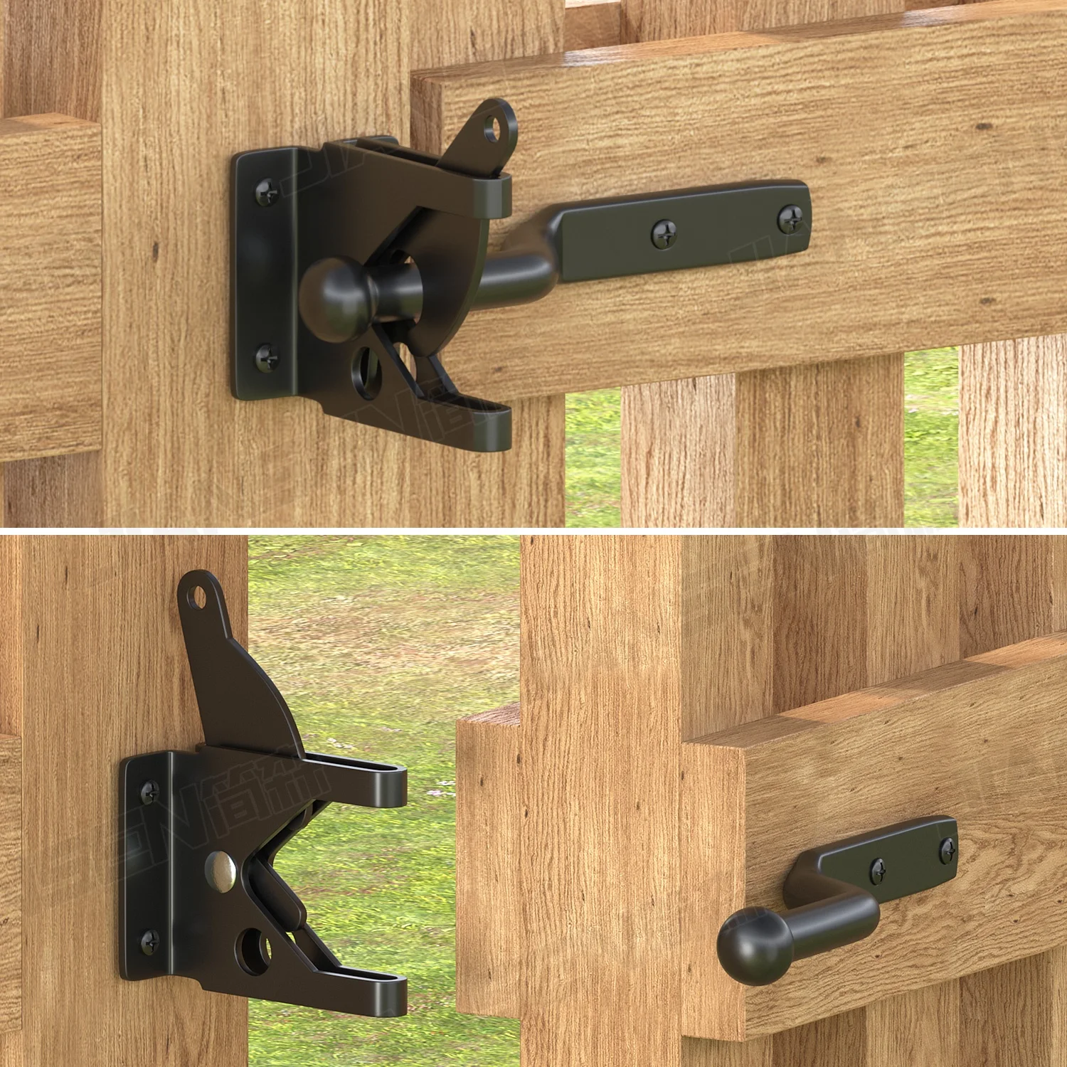 Customized Heavy Duty Black Powder Coated Self-locking Gate Latch Automatic Gravity Lever Latch For Wooden Fence Post