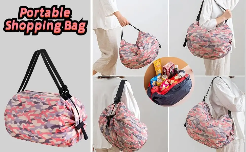 Reusable Shopping Bags, Foldable Grocery Storage Tote, Waterproof Oxford Cloth Bag for Shop, Large Durable Heavy Duty