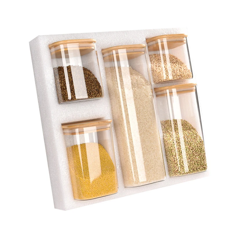 Wholesale Square High Borosilicate Glass Bottles Storage Jar Airtight Food Storage Containers With Bamboo Lid
