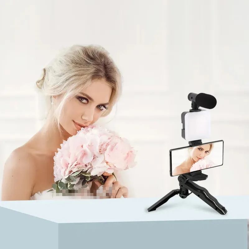 Factory Wholesale Selfie Stick 360 Rotation with Light Microphone Tripod Stand ay 49 Video Making Kit