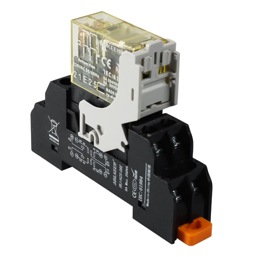 ABILKEEN Waterproof Sealed AUTO Electromagnetic Relay Medium Power DC5V/12V/24V 5A Relay Matching DIN Rail Type Relay Base