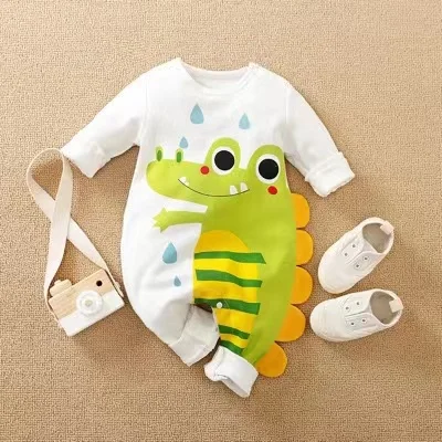 Cross-border new baby jumpsuit spring and autumn outfit cartoon dinosaur hayi crawling suit cotton