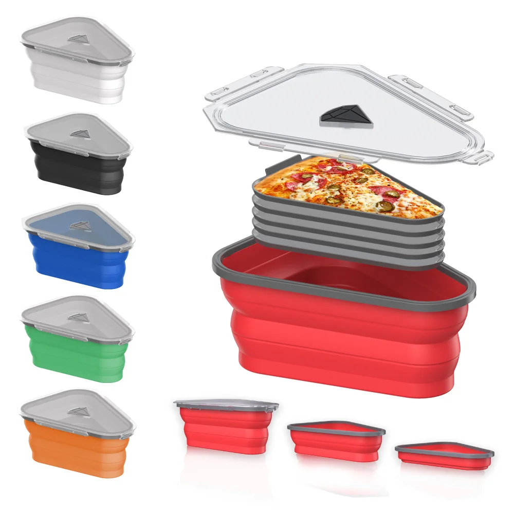 Raybin silicone pizza storage containers expandable collapsible foldable reusable pizza slice  pizza storage container with lids