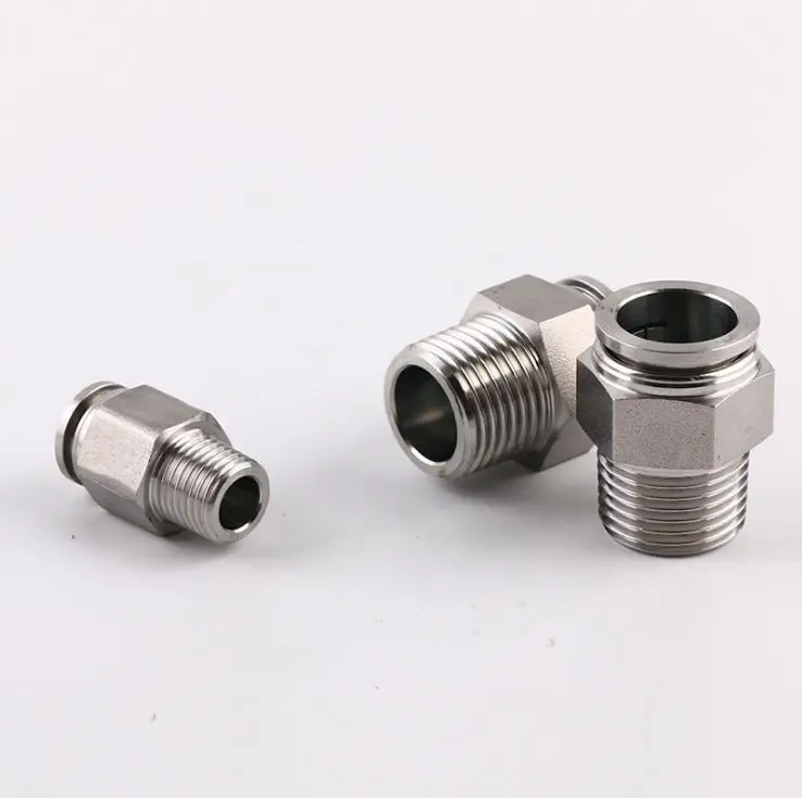 OD 4 6 8 10 12mm Internal Thread 1/8 1/4 3/8 1/2 BSP Thread MPCS Pneumatic Push Connect Straight male stainless steel fitting