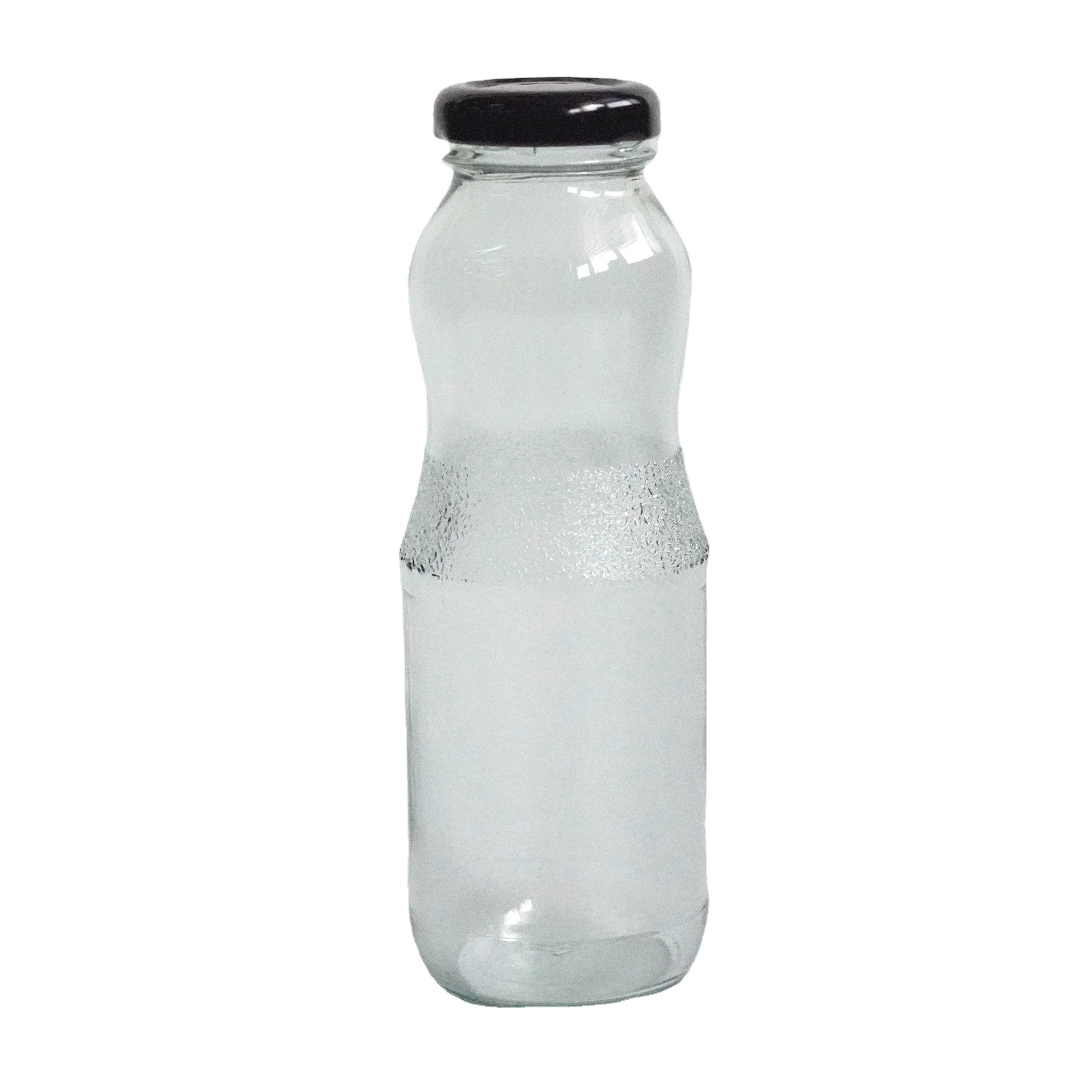 Wholesale glass bottle 300ml fruit filling beverage glass bottle juice glass bottle with stainless steel metal lid