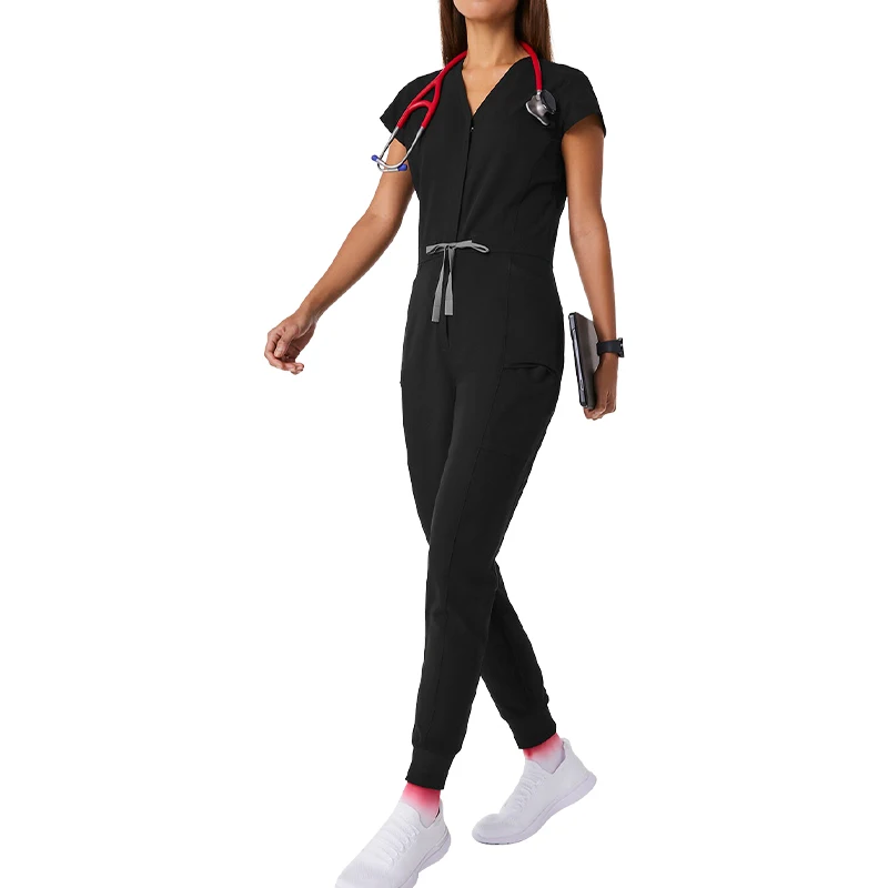 YUHONG Hot Sale Women design Scrubs Soft V Neck Open Half Placket Coral Hospital Comfortable Nursing Zipper Scrubs Uniforms Sets