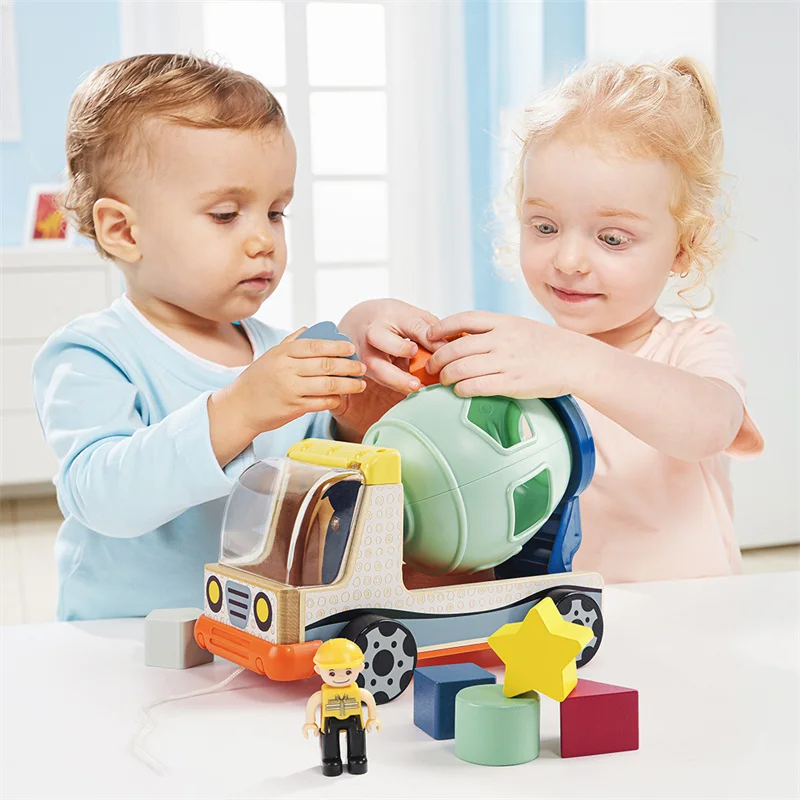 Topbright New Kids Beech Wood Car Toys Colorful Counting Blocks Shape Match Educational Toys For Baby