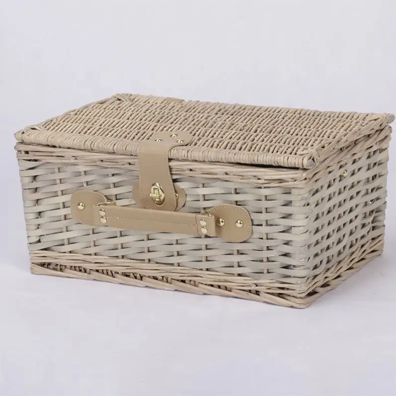 Willow Storage Lunch Cooler Bag Wine Bottle Picnic Basket With Lids And Handle