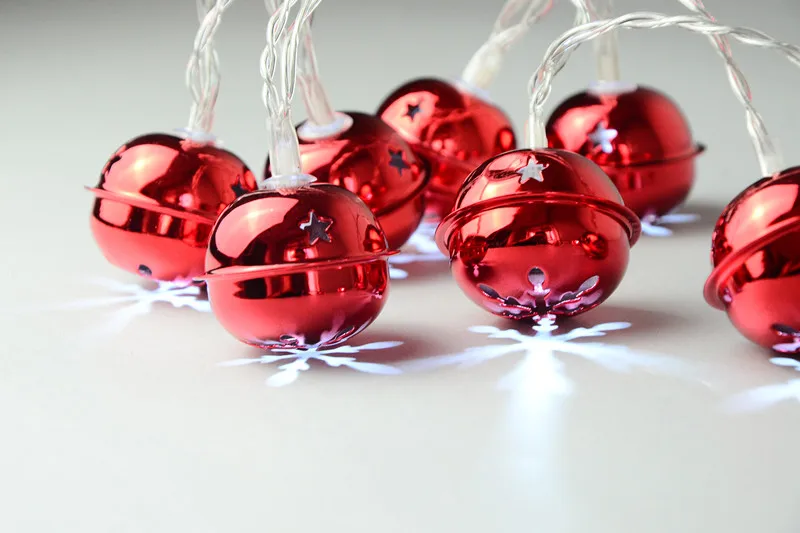 10LT Red Jingle Bells Decorative String Lights Battery Operated LED Christmas Bell Lights for Winter Festival Xmas Tree Decor