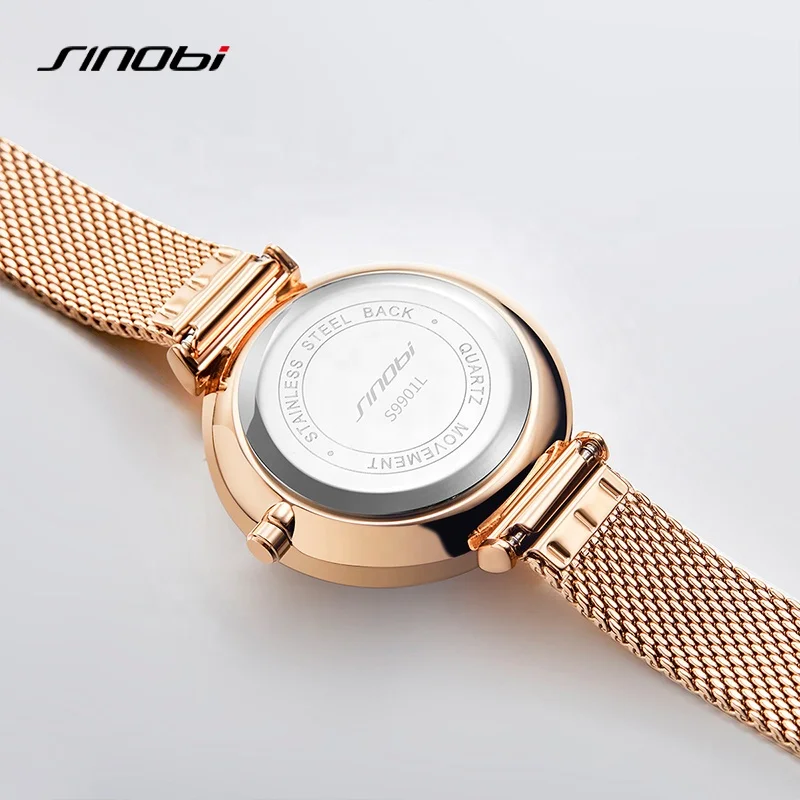 Sinobi Vintage Small Dial Women Quartz Watches Luxury Steel Bracelet Rose Gold Ladies Watch For Party Mesh Stainless Steel Band