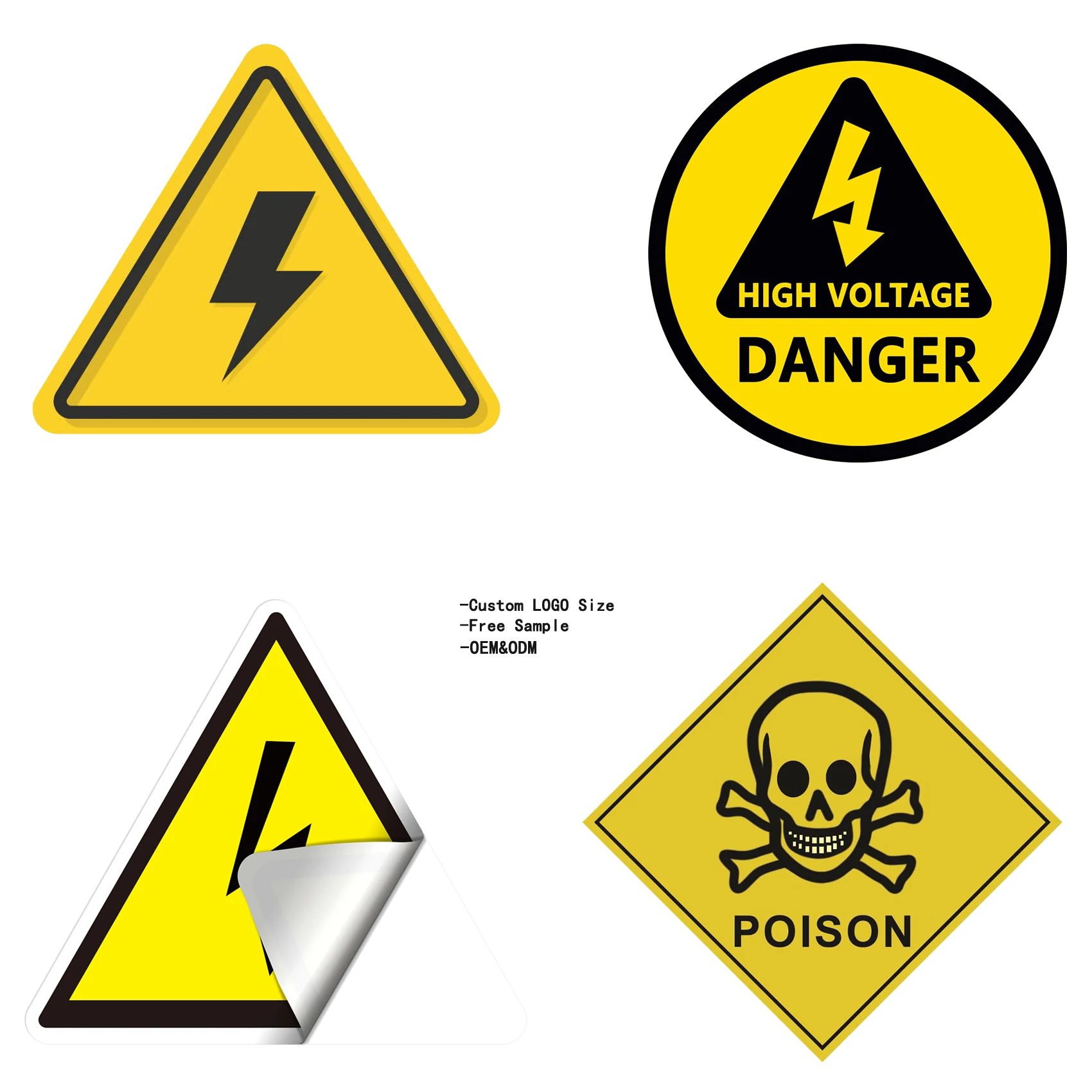 Hot sell High Voltage ISO Safety Label Sign Stickers Decals for Windows Car Boxes Containers Equipments Indoor and Outdoor Use