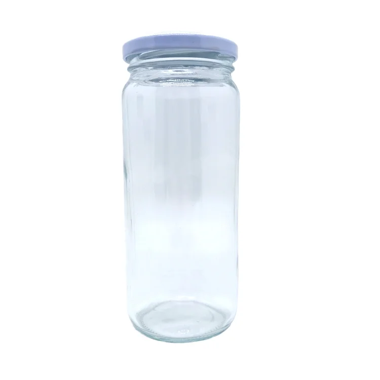 Wide Mouth Paragon glass jars  500ml 16oz Glass Tall Cylinder Jar W/White Metal Cap for canned food
