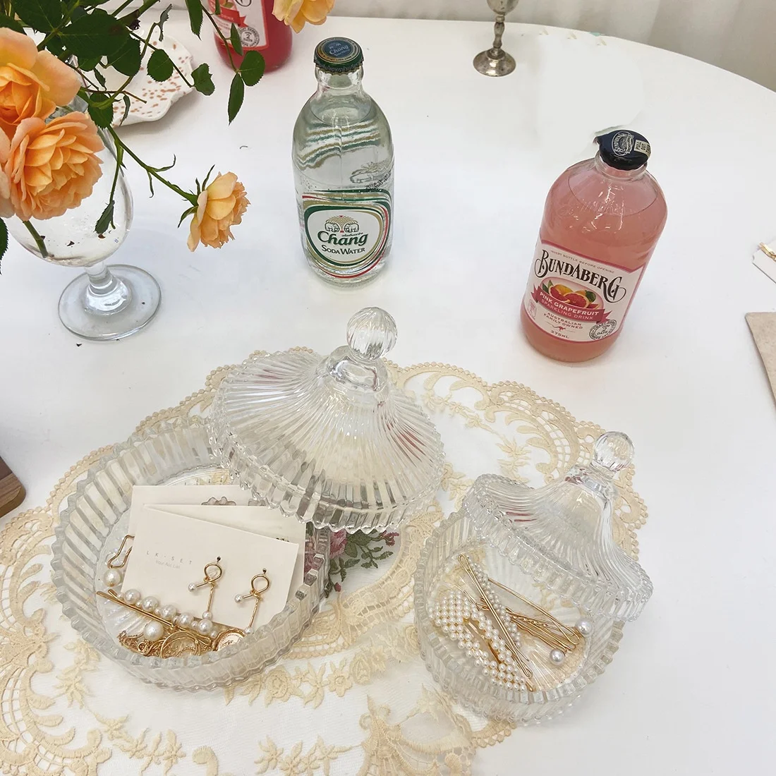 Luxury Transparent Empty Glass Crystal Candle Jar With Lid For Making Candle Holders Diamond Shape Containers Geo Cut Vessels