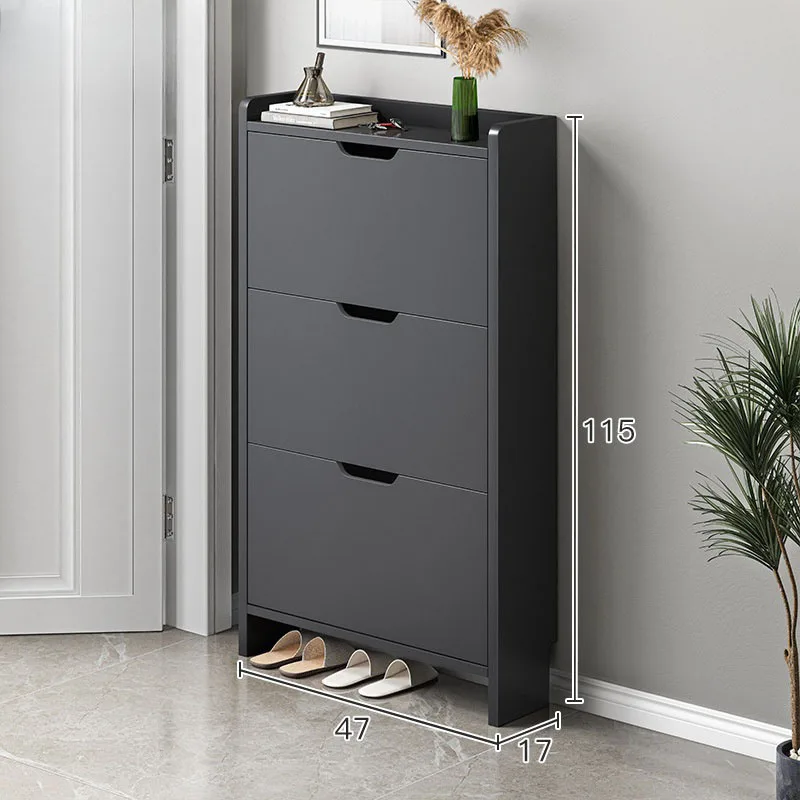 Fashion black wooden board living room dining room furniture 20 pairs large volume 4 doors 3 flips shoes rack cabinets