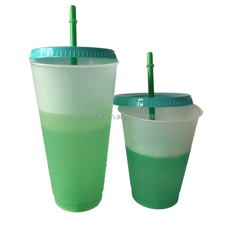 480ml Pink/Purple/Black multicolor hard plastic cups reusable cold coffee magic tumblers with lids straws