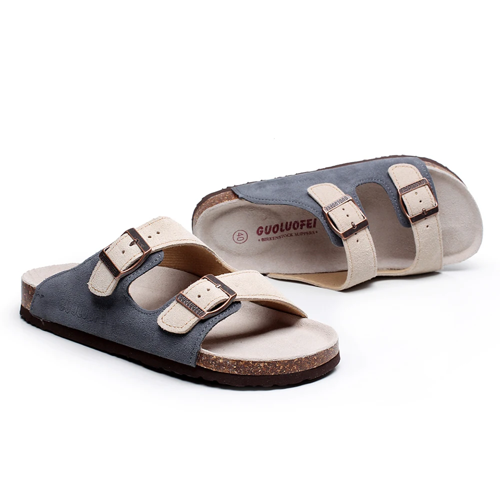 
Hot Sale women Suede Leather Sandals Shoes Double Buckle Cork sole Slippers 