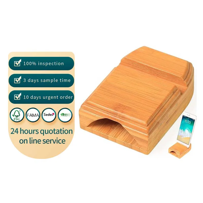Cell Phone Stand Bamboo Wooden Cellphone Stand with Sound Amplifier for Desk Cute Desktop Mobile Phone Holder for Office