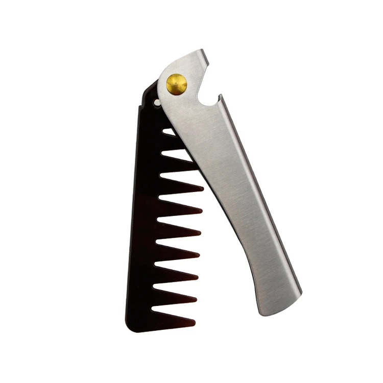 Wholesale Oil Head handle folding comb barber shop wide tooth comb Stainless steel professional hot comb