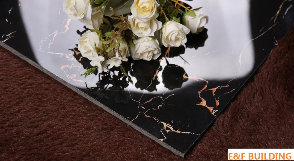 Marble Floor Tiles Black Gold Tile Polished Glazed Marble Porcelain Tiles Square Mall Modern Hot Sale 60x60 80x80 Glossy Black