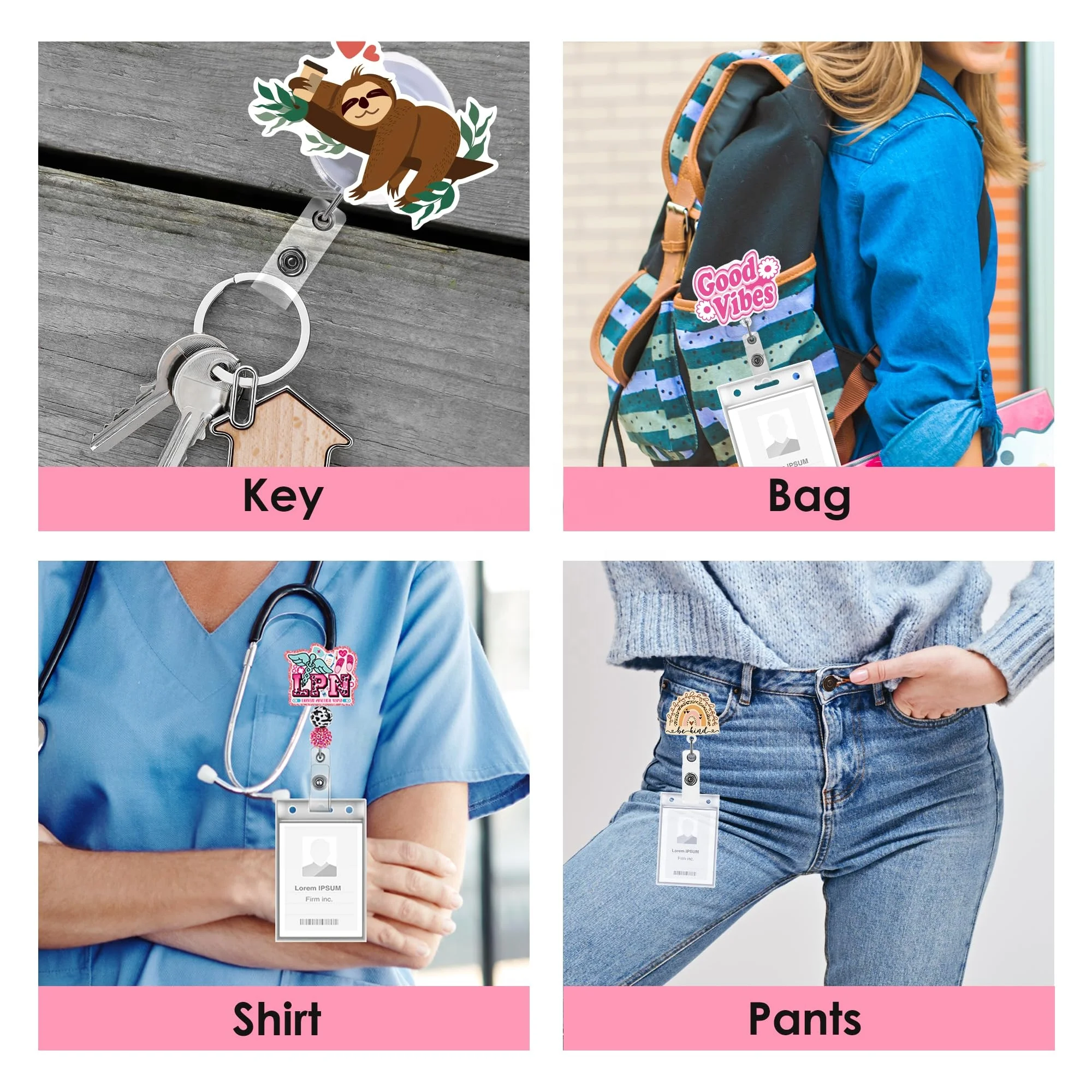 Cute Beads RN LPN CNA Acrylic Nurse Accessories ID Name Card Holder Retractable Badge Reel Badge Holder