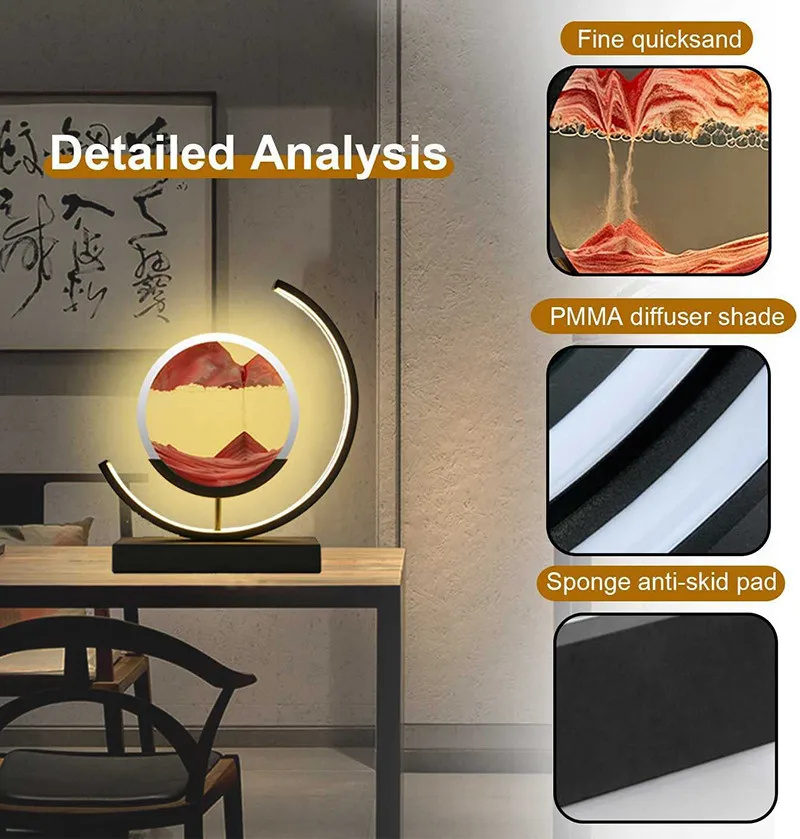 Howlighting Flowing Art Hourglass LED Light Moving Sand Art Picture 3D Dynamic Quick Sand Lamp Quicksand Painting Table Lamp