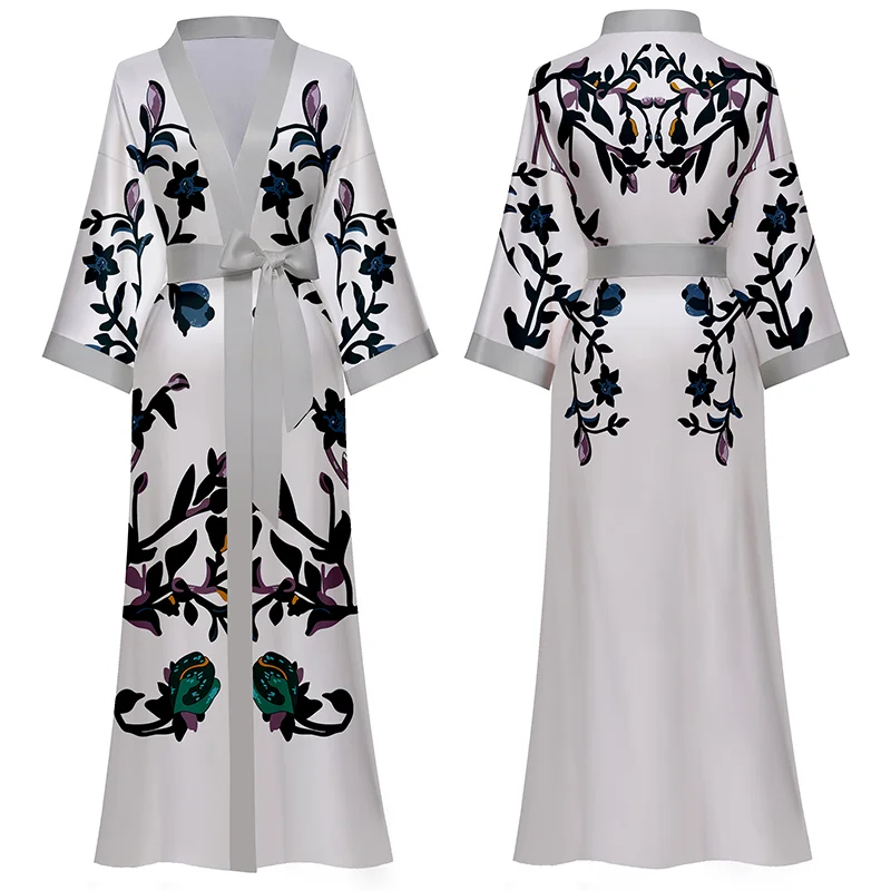 custom hot selling free size kimono collar robes pyjamas women robe smooth women satin silk long kimono robes