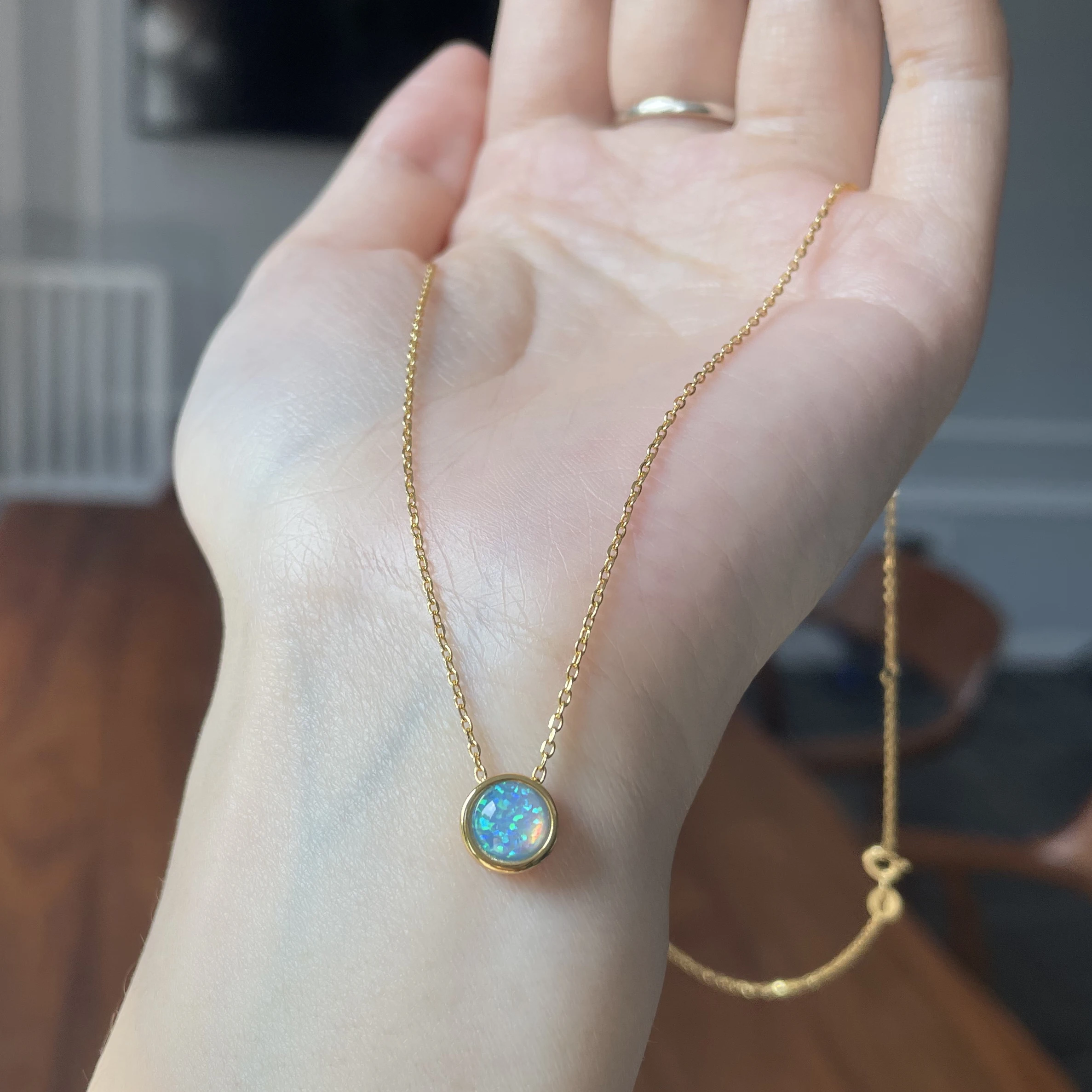 Unique Design 925 Sterling Silver Gold Plated Nature Opal Pendant Gemstone Necklace for Girls Party Gift