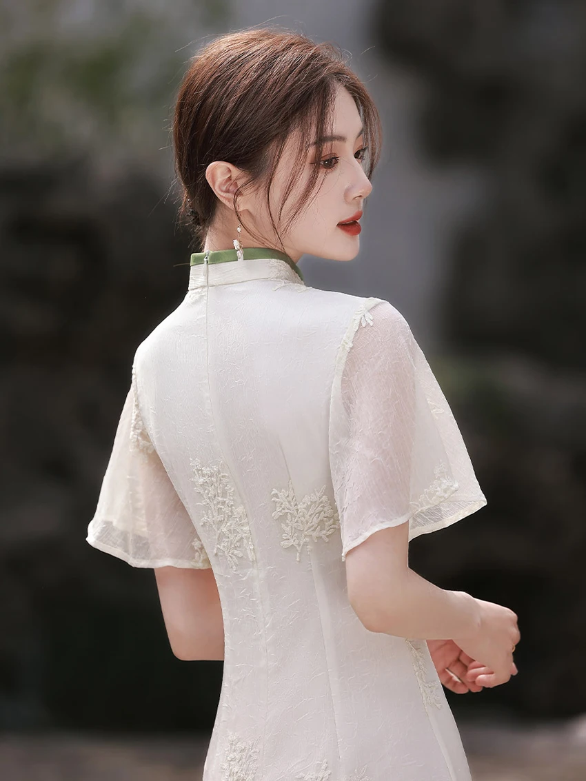 Factory white qipao dress chinese traditional style woman ladies girl student summer dress cheongsam 2025 sexy dresses for women