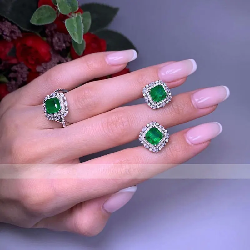  YANYI Luxury 925 Sterling Silver Emerald Zircon Earrings Micro-inset Diamond-studded Jewelry