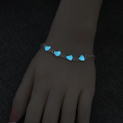 Glow In The Dark Luminous Couple Bracelets Glowing Bangle Chic Heart Charm Bracelet For Women Silver Jewelry