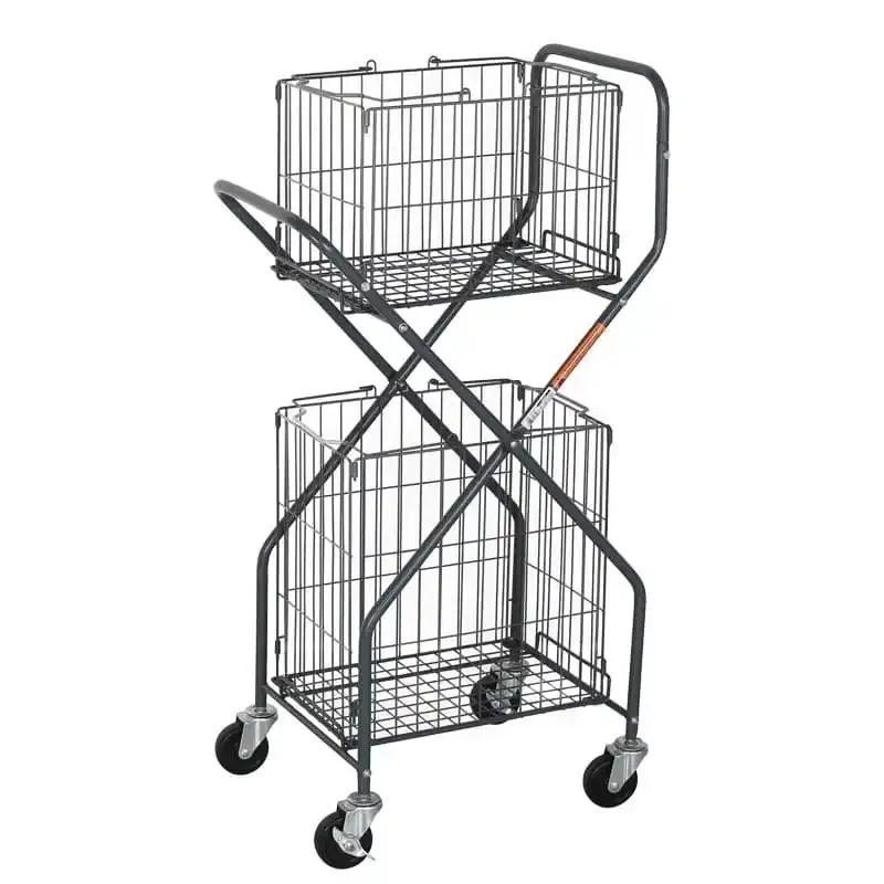 Steel Furniture Factory Two Tier Basket Laundry Trolley Two Basket Shopping Cart