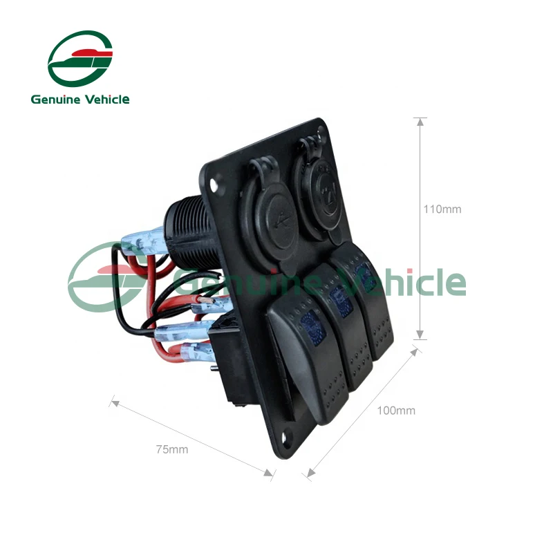Aluminum Panel 3 Gang Rocker Switch With Voltmeter USB Socket For RV Caravan Boat Accessories Universal