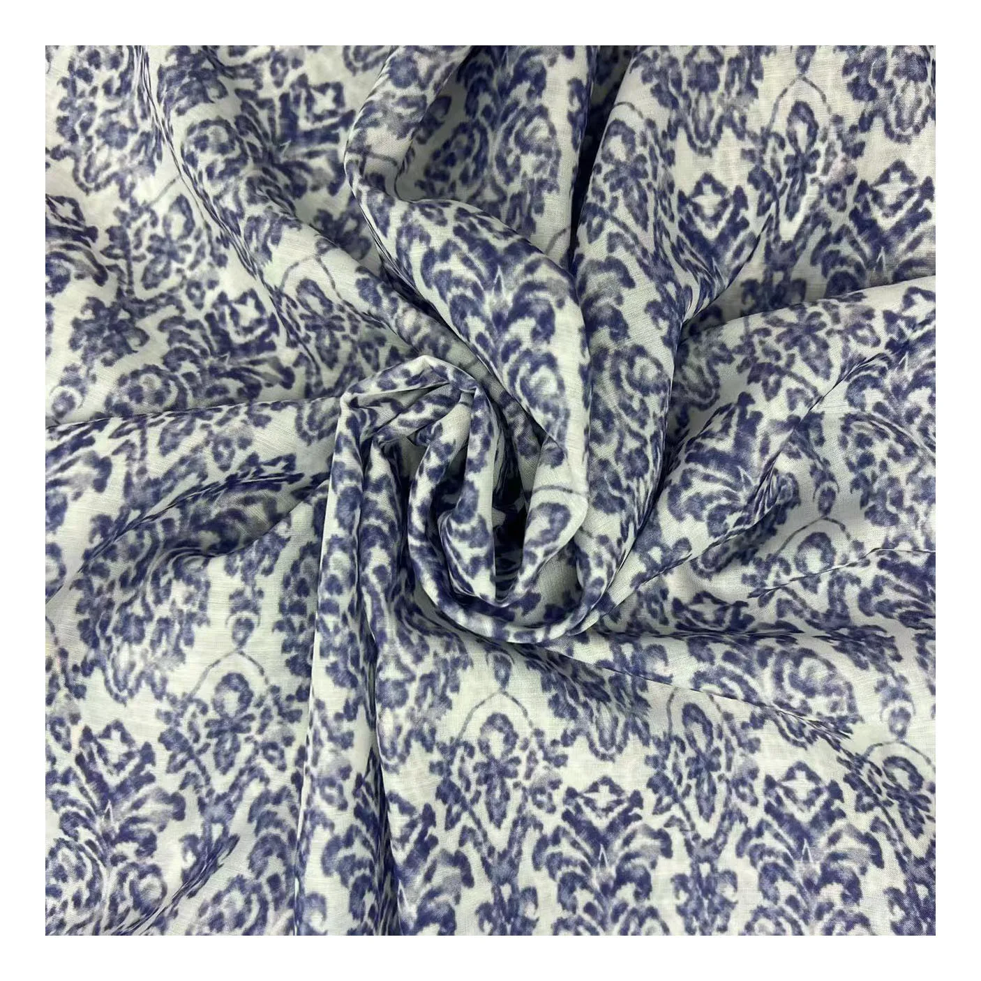 Paisley Classic Floral Design dark blue  printed fabric 100%polyester tencel-like cotton hand feeling Voile fabric for dress
