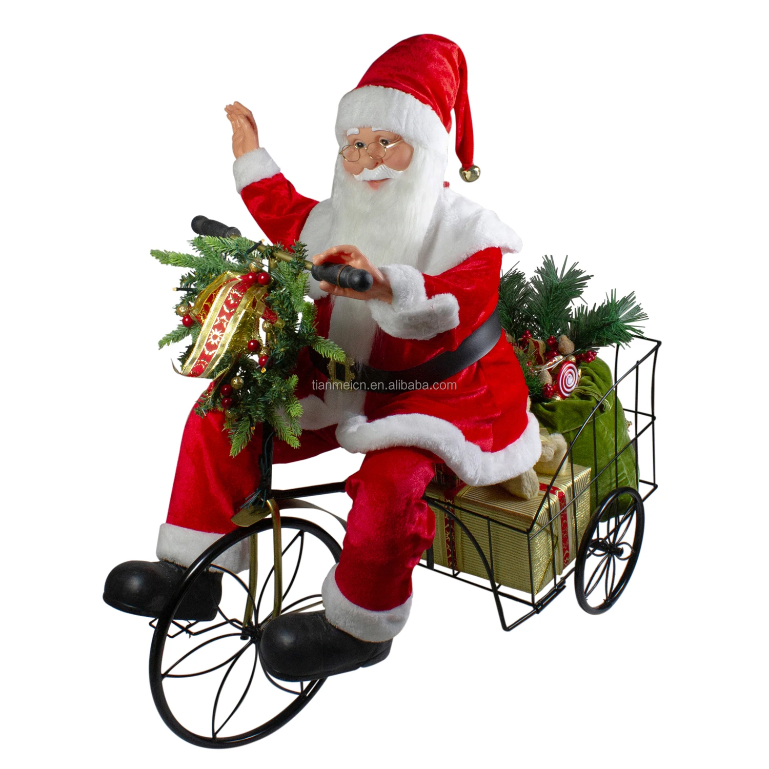 60/80cm led christmas ornament Musical Animated Santa Claus Sitting on Tricycle with Warm Holiday Figurine Decoration Collection