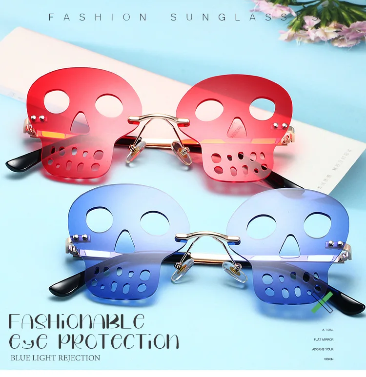 New frameless skull funny sunglasses for Halloween party dances sunglasses Fashion Rimless Lens Sun Sunglasses