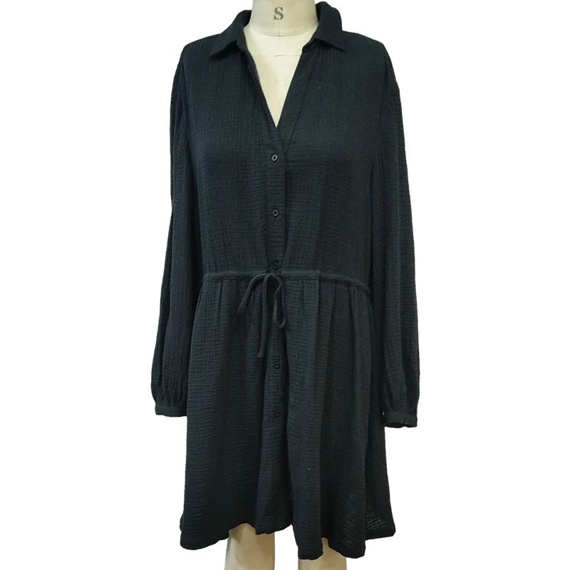 New Design Popular Solid Color Black Dress 100%cotton Maxi Dress Ladies With Different Size