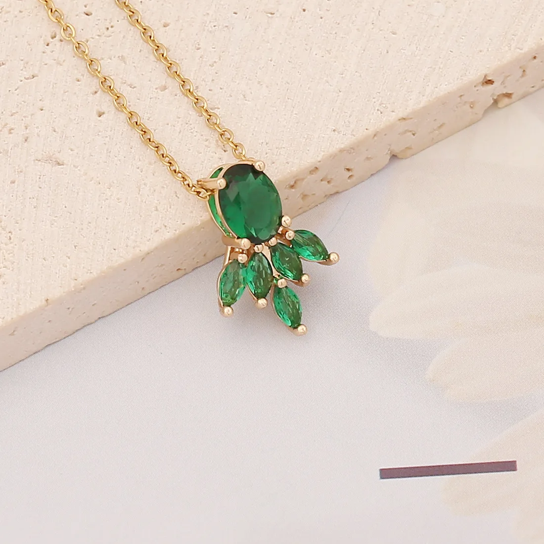 SSeeSY fashion plated gold gemstone jewelry Micro inlaid butterfly flower emerald zircon pendant necklace for women girls