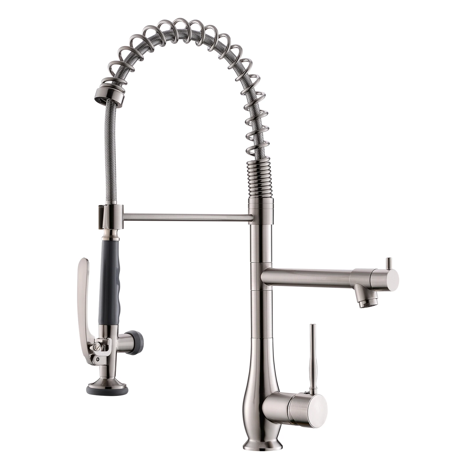 FLG Dual Handle Brushed Nickel Pull Down Tap Modern Kitchen Stainless Steel faucet