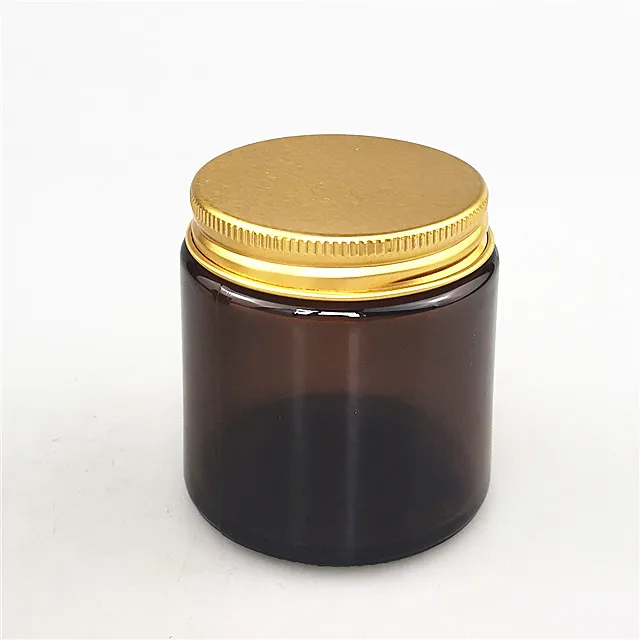 wholesale 100ml screw top amber glass candle jars with golden metal ids