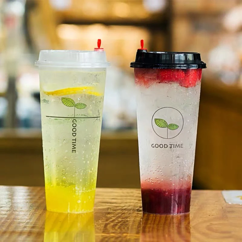 Plastic Disposable 500ml 700ml Custom logo Print Milk Tea Cup Disposable pp Injection Boba Bubble Tea Cup