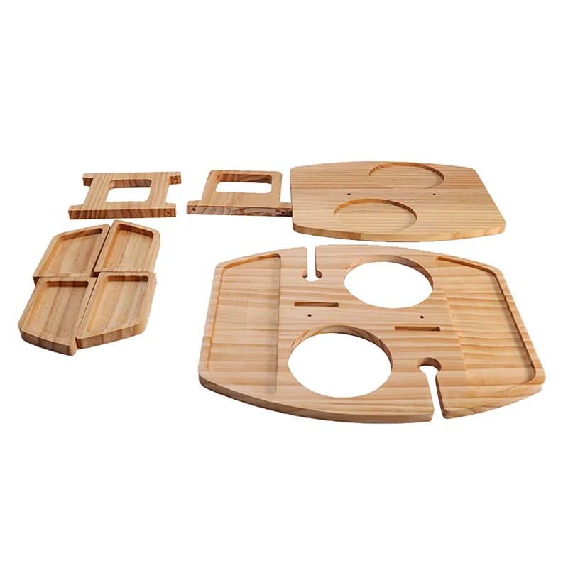 Outdoor Portable Bamboo Wood Tray Fruit Plate Picknick Wine Rack Picnic Table with Handle