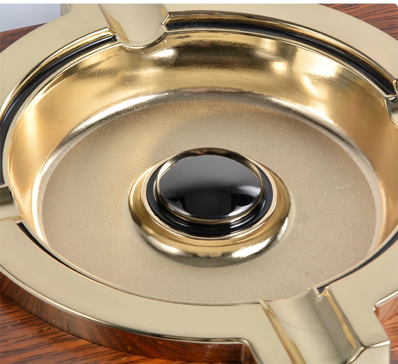 Luxury Solid Wood Cigar Ashtray With Copper 4 Rest Smoking Stand Cigarette Ash Tray